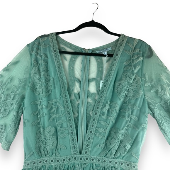She + Sky Romantic crochet Lace Romper large green fairy cottage coquette nwt - Picture 4 of 10